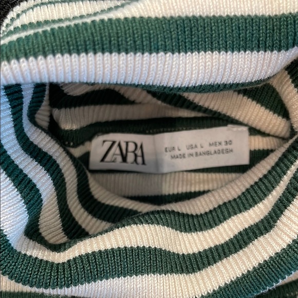 Chic Green and White Striped Turtleneck by ZARA Sz Lg - Picture 5 of 5
